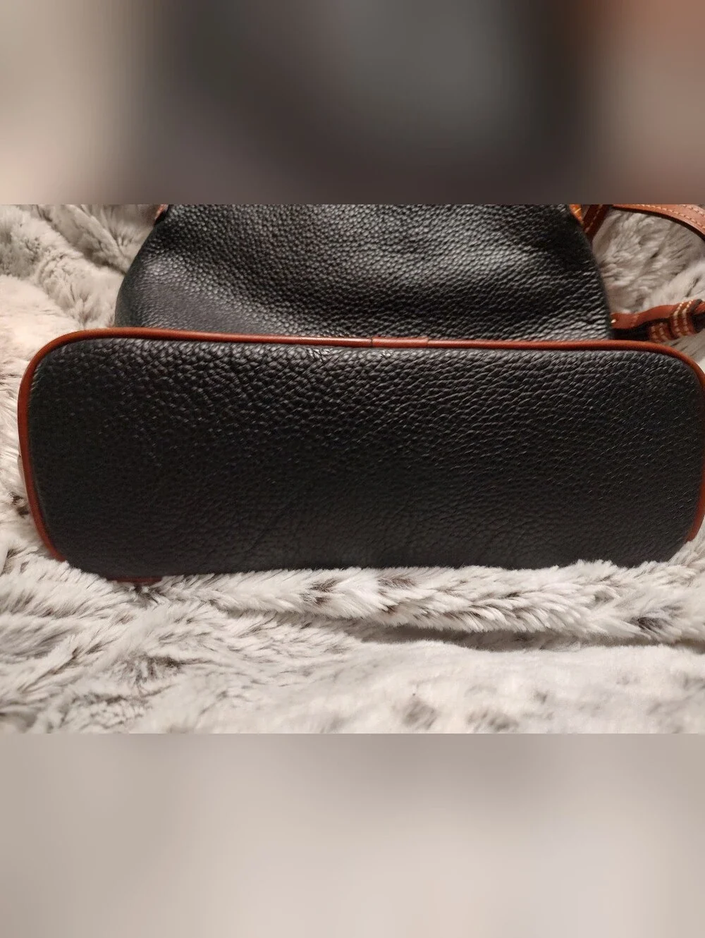 Dooney & Bourke Pebbled Black/Brown  Zip Bag Red Lining Gold HW